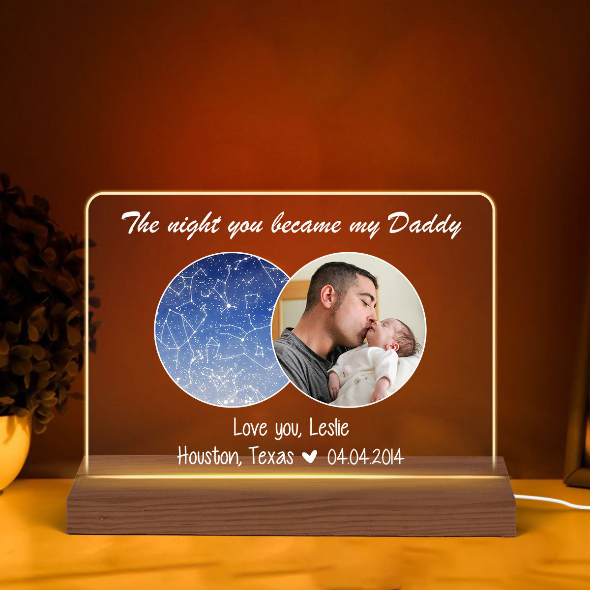 The Night You Became My Daddy Star Map Personalized Photo 7-Color LED Night Light, Heartfelt Gift for Dad, Gift for him