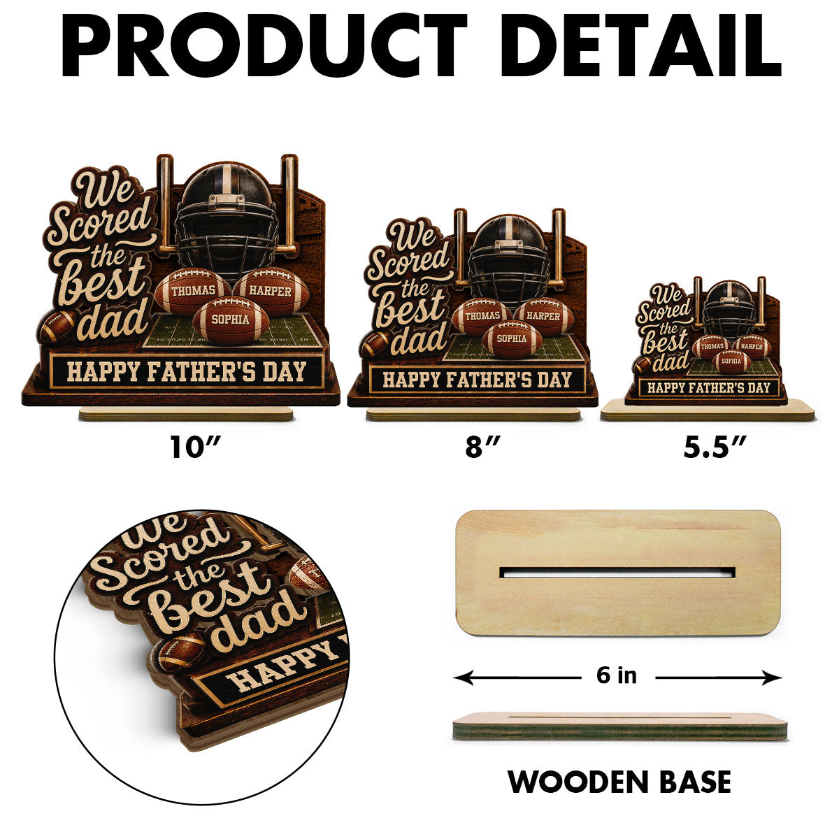 We Scored The Best American Football Dad Custom Name 2D Flat - Personalized 2-Layered Wooden Plaque - Father's Day Gift For Football Dad