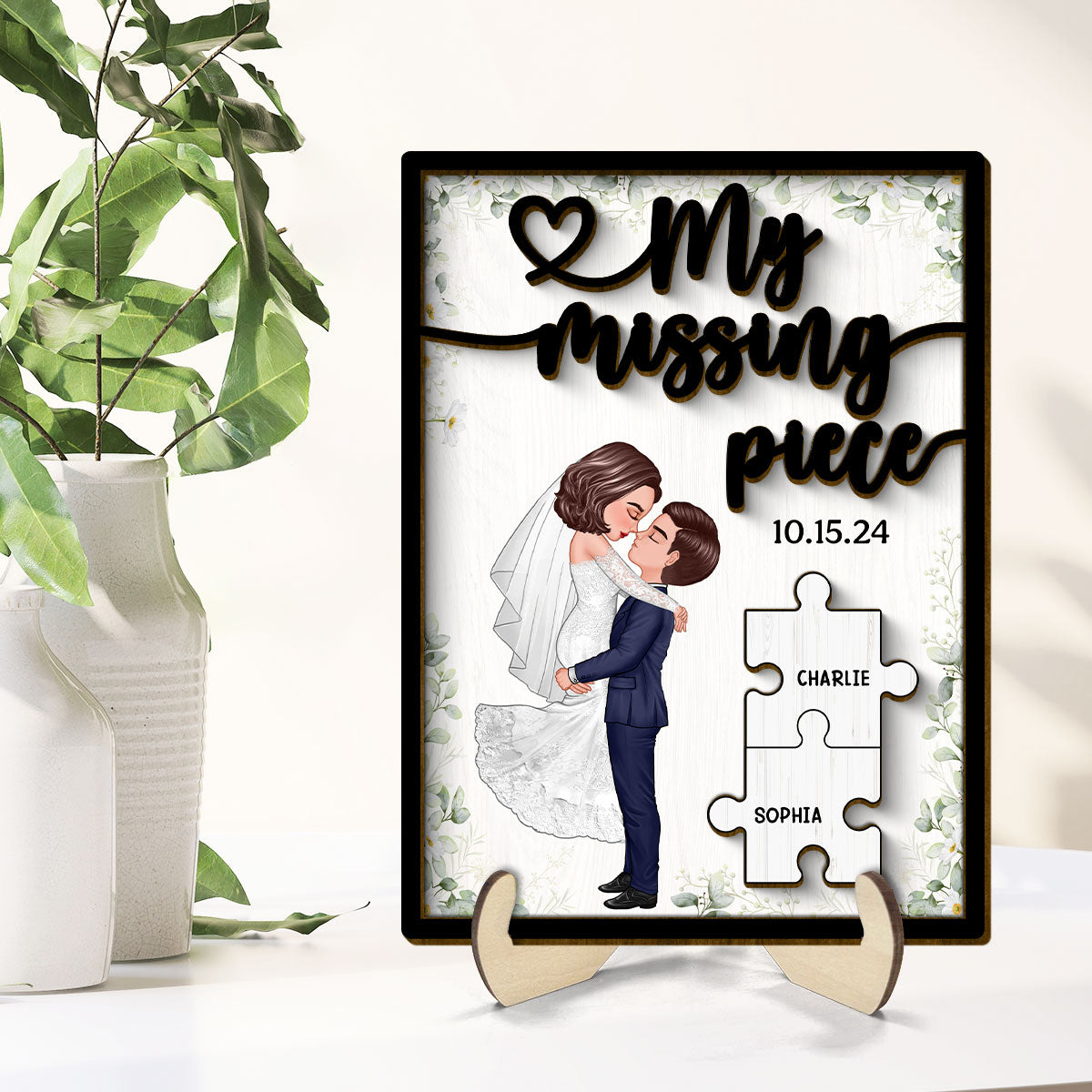 Couple Groom Bride My Missing Piece Personalized 2-Layered Wooden Plaque, Perfect Valentine's Home Decor,  Gift For Him, For Her, Wedding Gift, Anniversary Gift