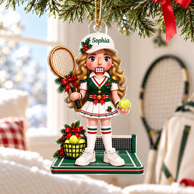 Custom Female Tennis Nutcracker - Personalized Acrylic Ornament - Christmas Gift for Daughter, Granddaughter