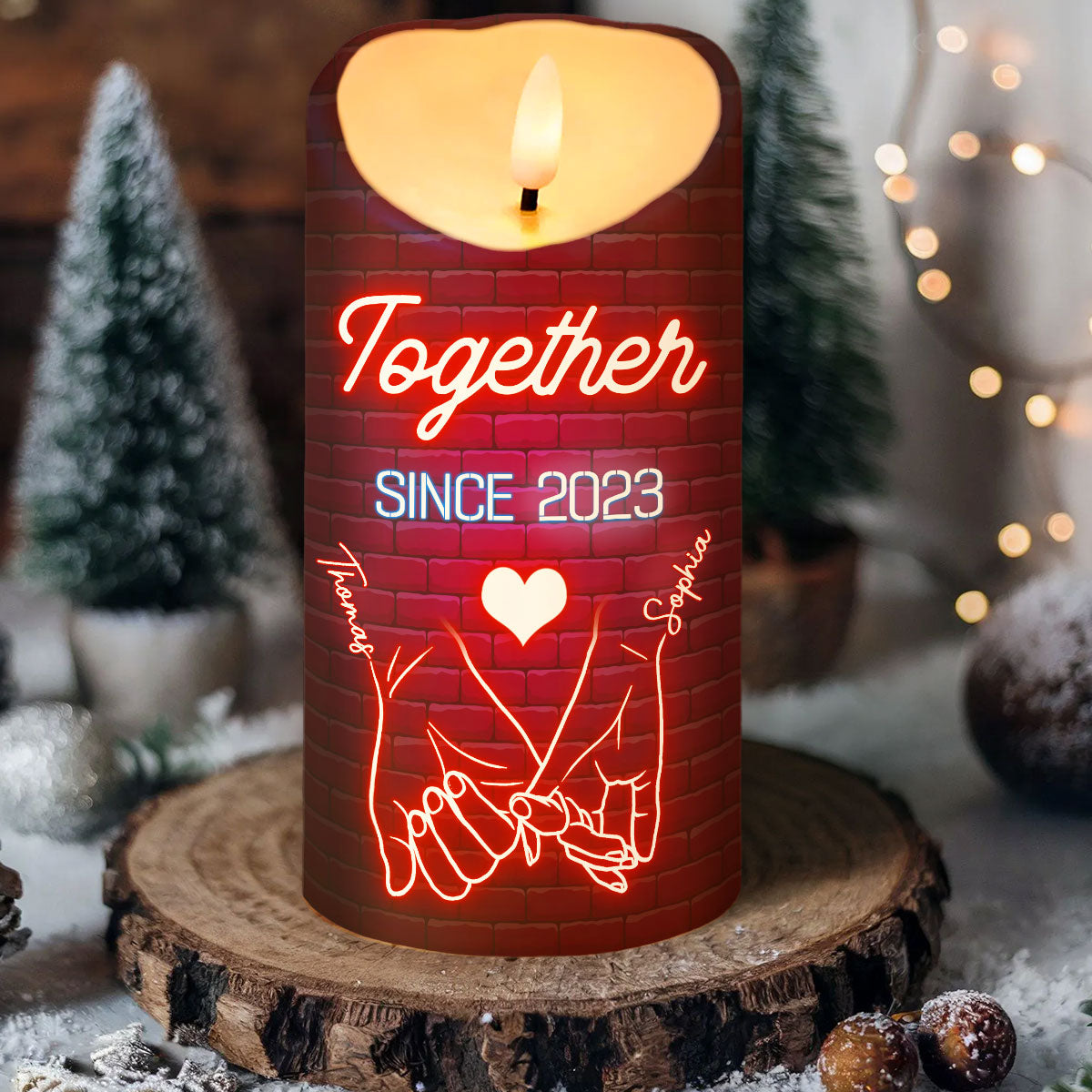 Couple Love Message Neon Light Theme Hand In Hand Outline Personalized LED Candle