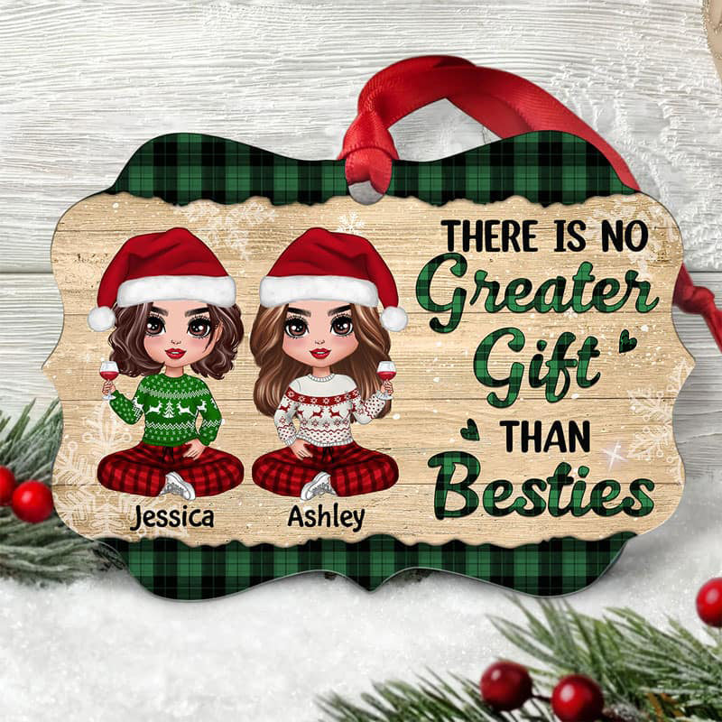 Checkered Pattern Doll Besties Sitting Personalized Christmas Ornament