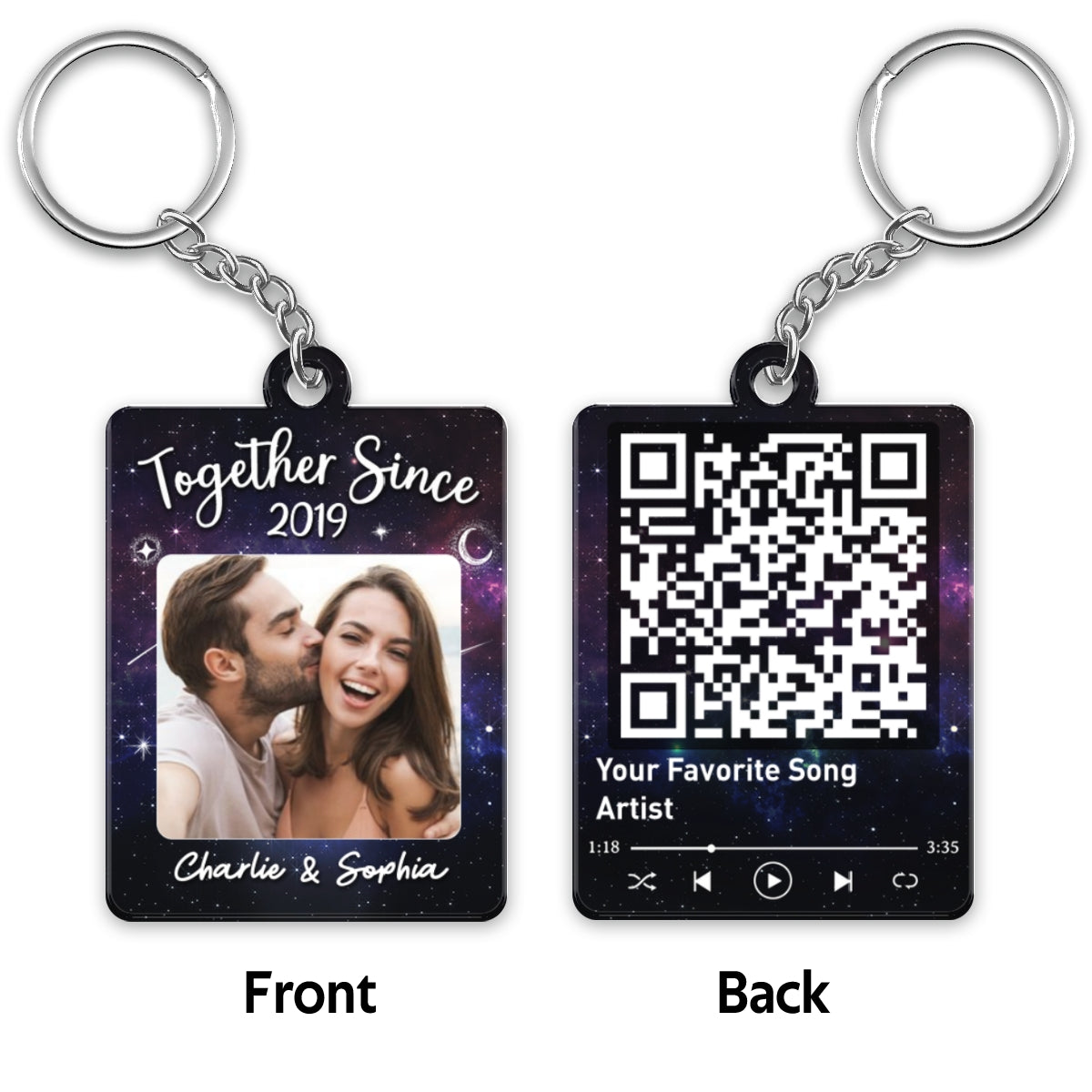 Couple Custom Photo Galaxy Night Favorite Song Scannable QR Code Personalized Acrylic Keychain