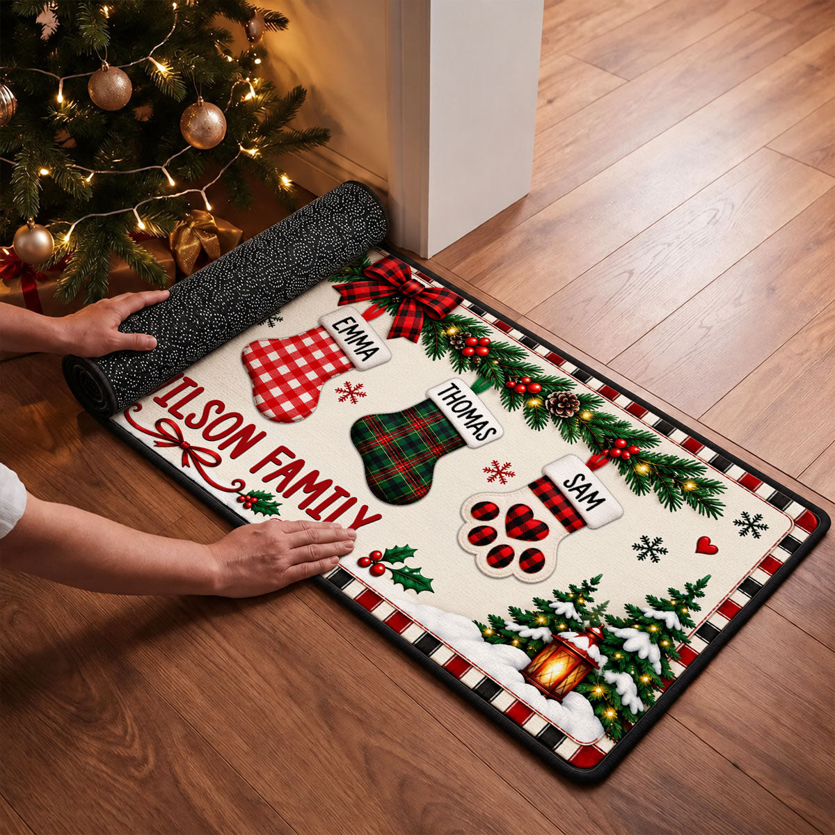 Family Stocking Hanging - Personalized Runner Rug - Christmas Gift for Her, Custom Holiday Hallway Carpet