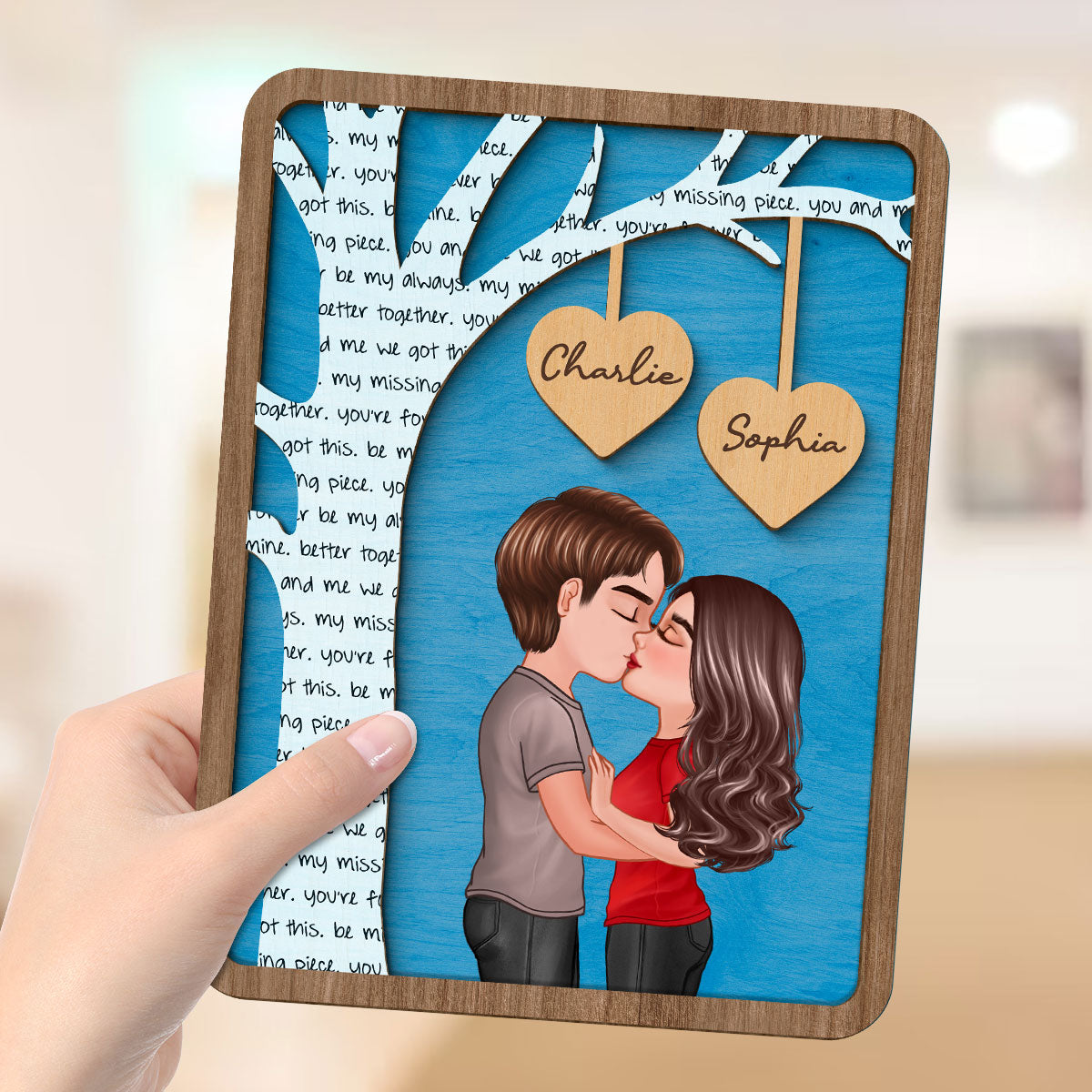 Couple Kissing Under Text Tree Personalized 2-layer Wooden Plaque,  Gift For Him, For Her