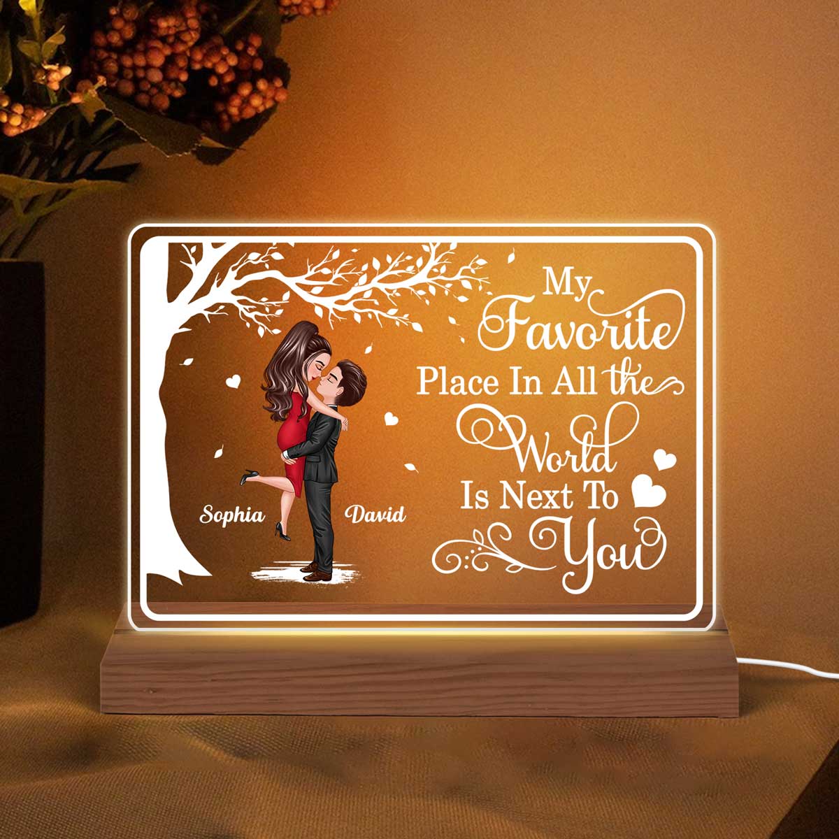 My Favorite Place Standing Hugging Couple Personalized Custom Shape LED Night Light LED Lamp