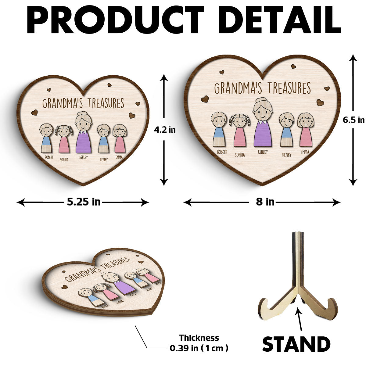 Grandma‘s Treasures Simple Cartoon Home Decor Gift For Grandma Mom Personalized 2-Layer Wooden Plaque