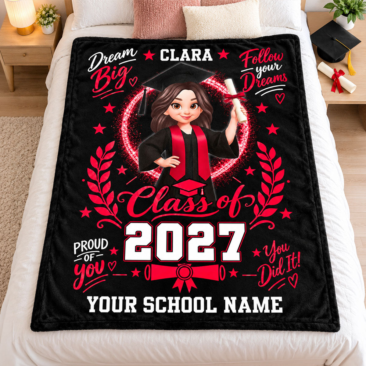 Dream Big Class of 2026 2027 - Personalized Fleece Blanket - Christmas Gift For Girls Boys, Grandkids, High School Graduate