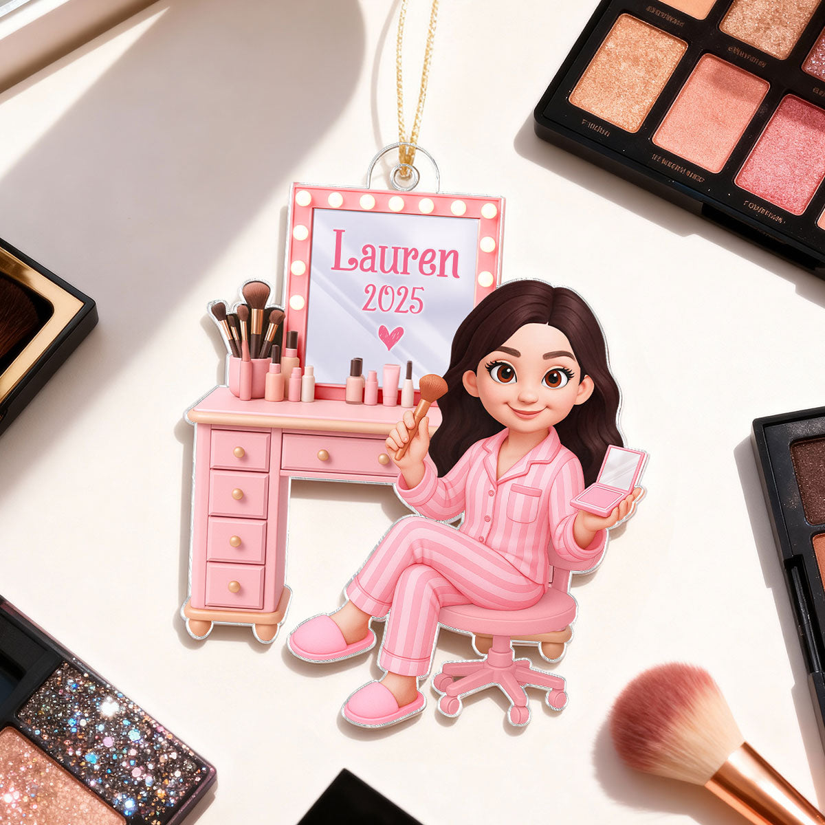 Pink Girl Makeup 3D Effect - Personalized Acrylic Ornament - Christmas Gift for Daughters, Granddaughters, Teen Girls