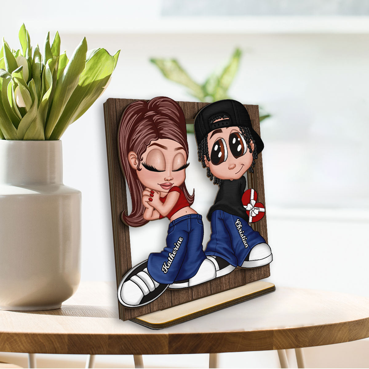 Y2K Couple Frame Gift For Him, Gift For Her Home Decor Personalized 2-Layer Standing Wooden Plaque