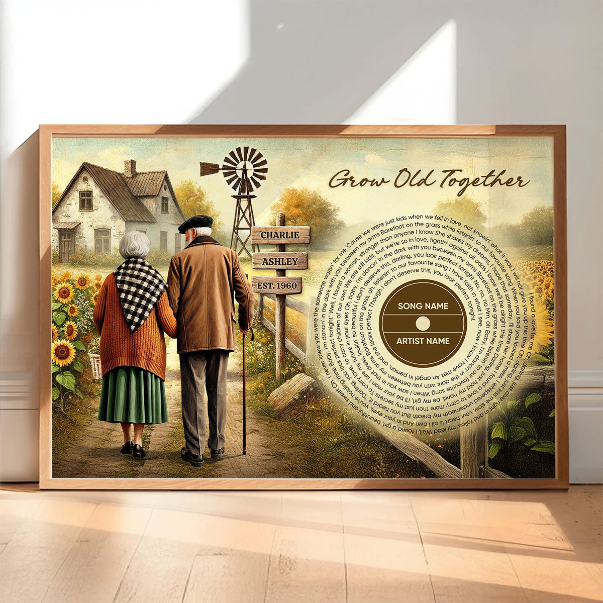Couple Growing Old Together Favorite Song Vinyl Lyrics Personalized Poster, Heartfelt 2025  Gift, Anniversary Gift For Couple, For Him, For Her, Husband, Wife