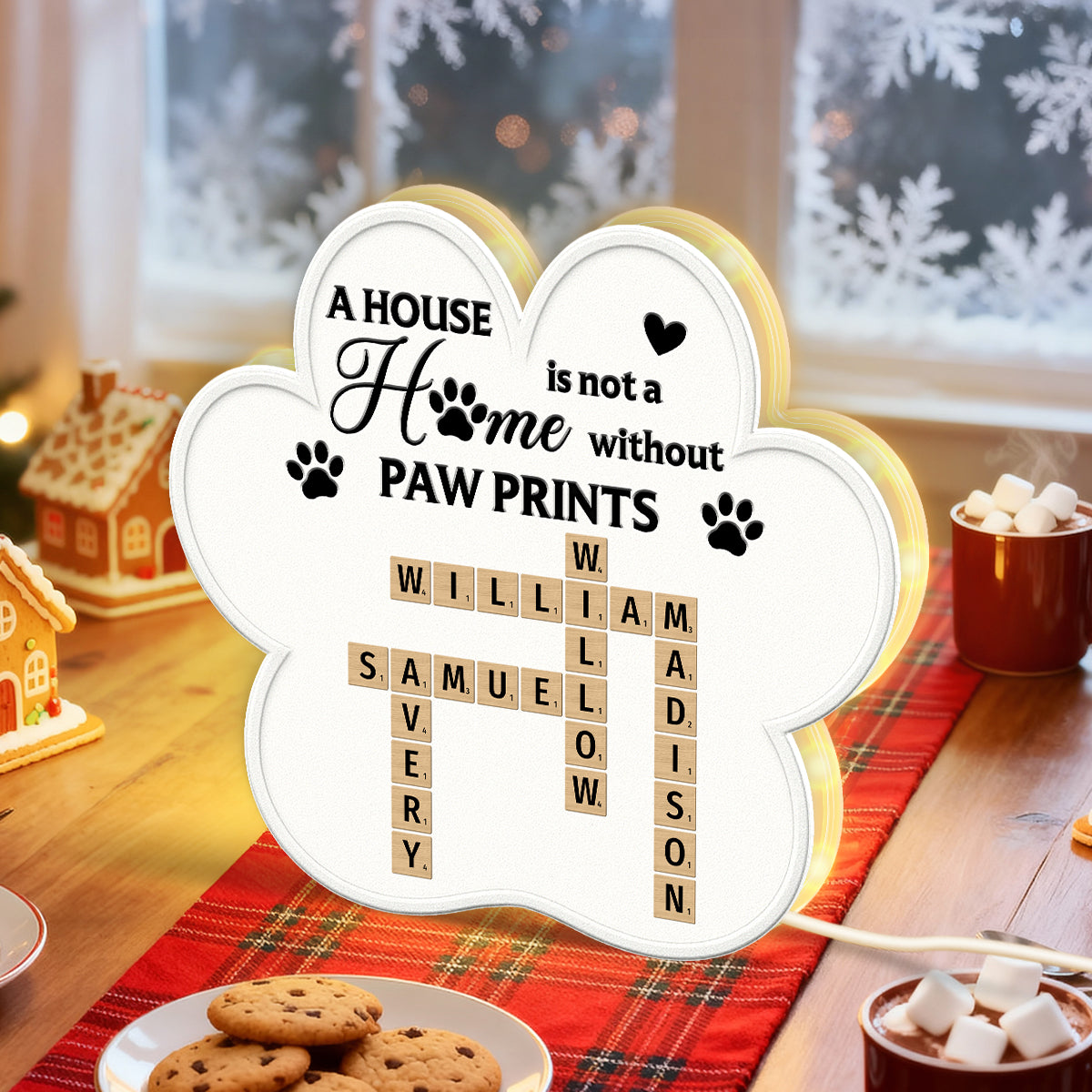 A House Is Not A Home Without Paw Prints Custom Pet Names Crossword Art - Personalized Light Box