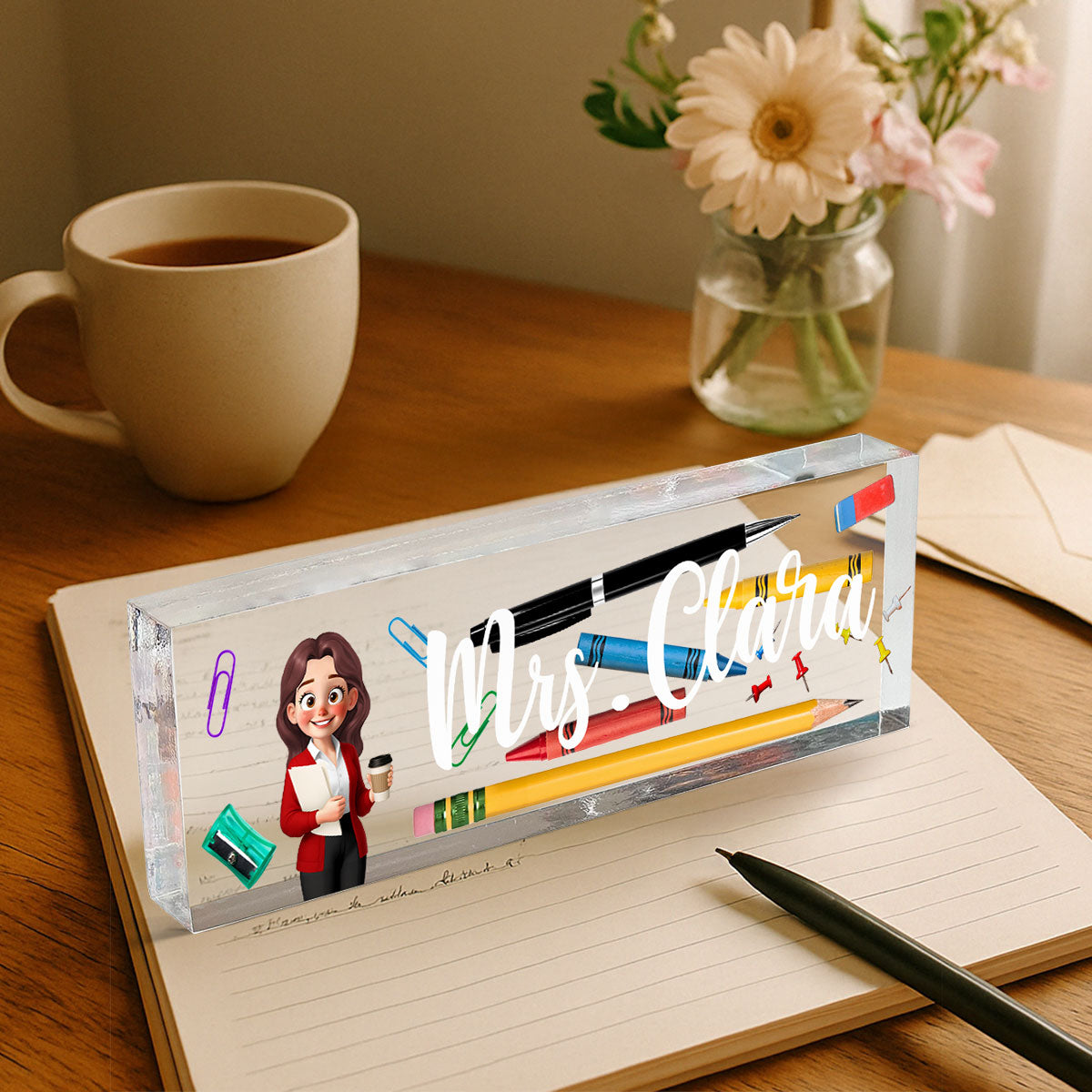 Teacher Things Personalized Acrylic Desk Name Plate, Back To School Gift