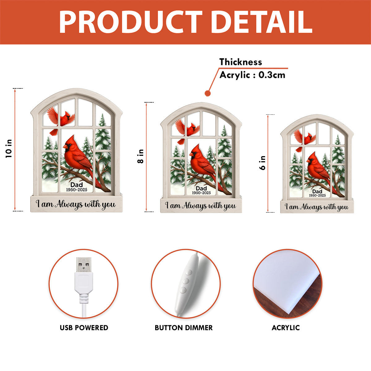 Cardinal Window Winter Scene - Personalized Light Box - Meaningful Memorial Keepsake