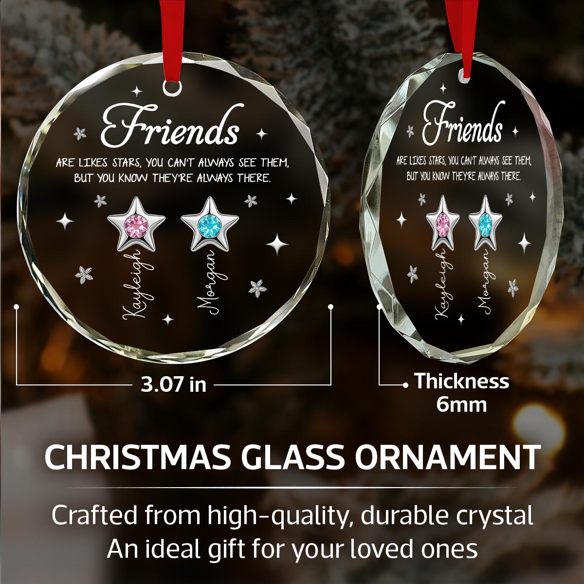3D Birthstone Effect Custom Color Friends Sisters Are Like Star - Personalized Glass Ornament - Gift For Best Friends, Sisters