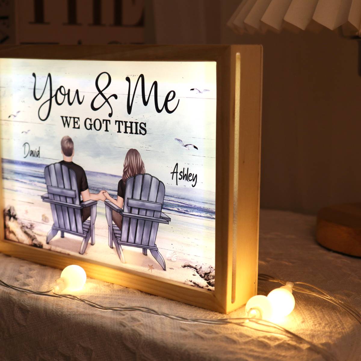 [EXCLUSIVE LIMITED EDITION] Couple Sitting At Beach Retro Personalized Luminous Frame Light Box, Anniversary Gift For Couple