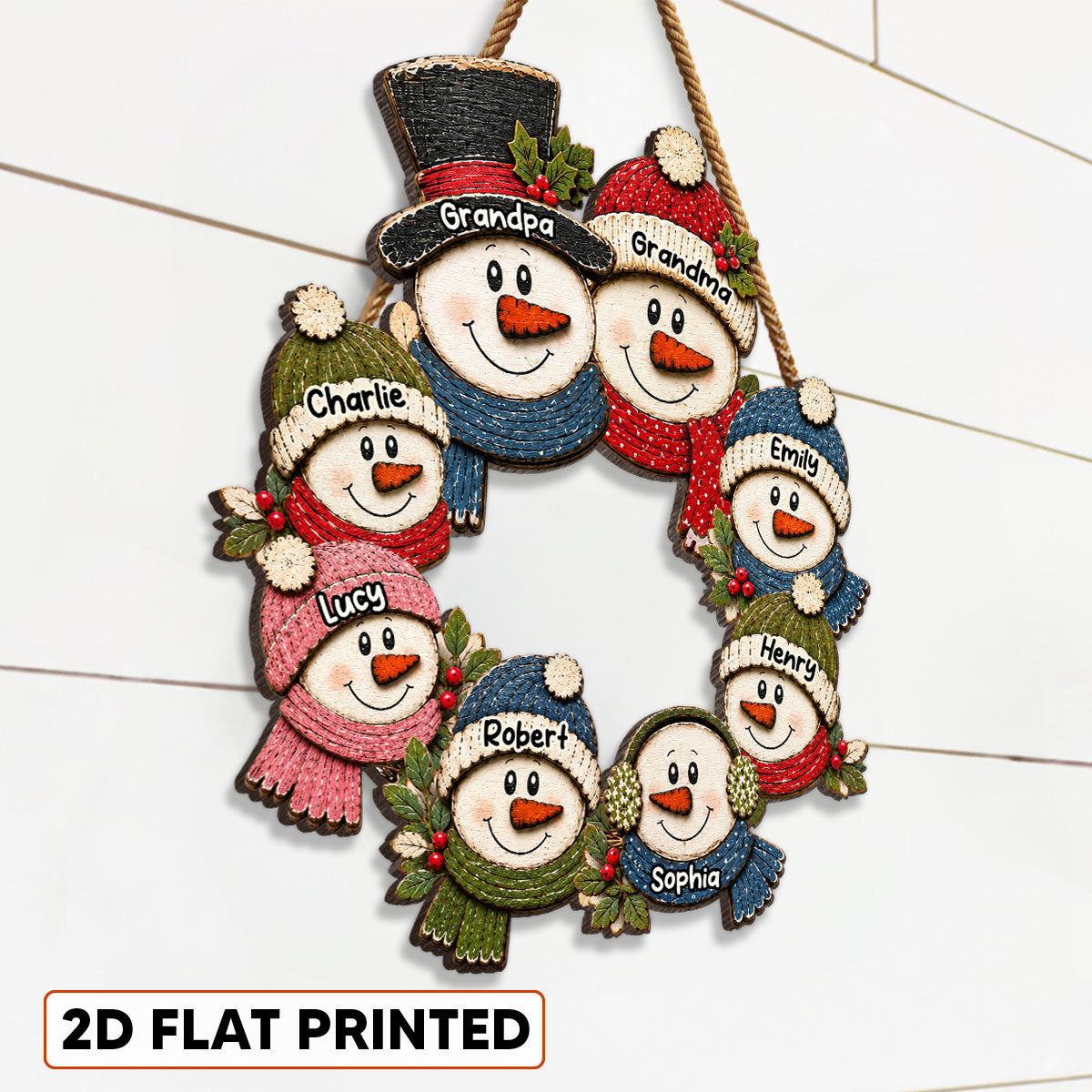 Grandpa Grandma Snowman Wreath - Personalized Wood Sign - Christmas Decoration For Porch, Window, Door