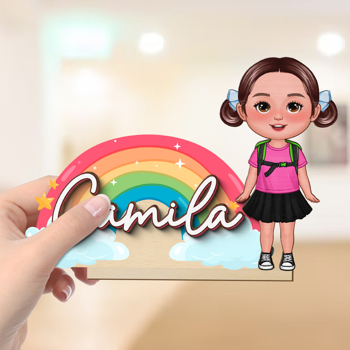 Cute Kid With Name Back to School Gift Personalized 2-Layer Standing Wooden Plaque