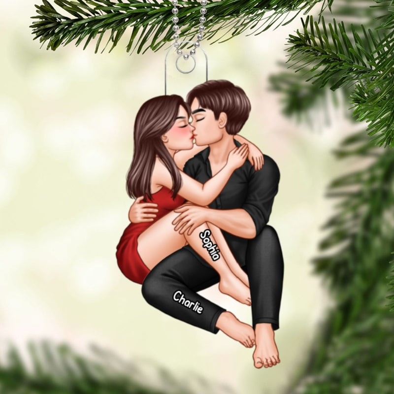 Christmas Couple Embrace & Kiss Gift For Him For Her Personalized Acrylic Ornament