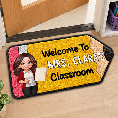 Happy Pencil Teacher Welcome To Classroom - Personalized Doormat - Back To School Gift For Teacher, Classroom Decor
