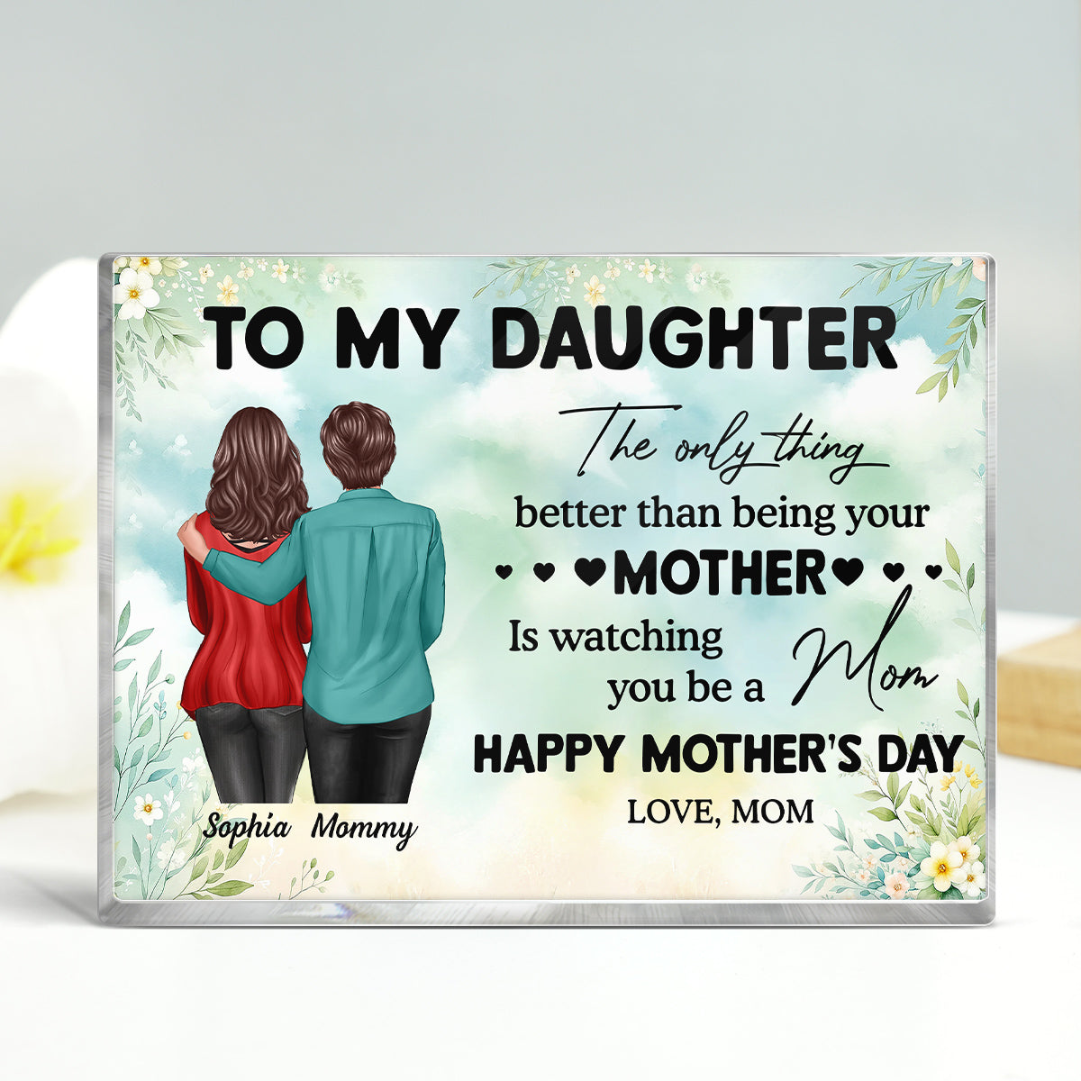 To My Daughter From Mom Happy Mother's Day Personalized Rectangle Acrylic Block Plaque, Gift For Daughter