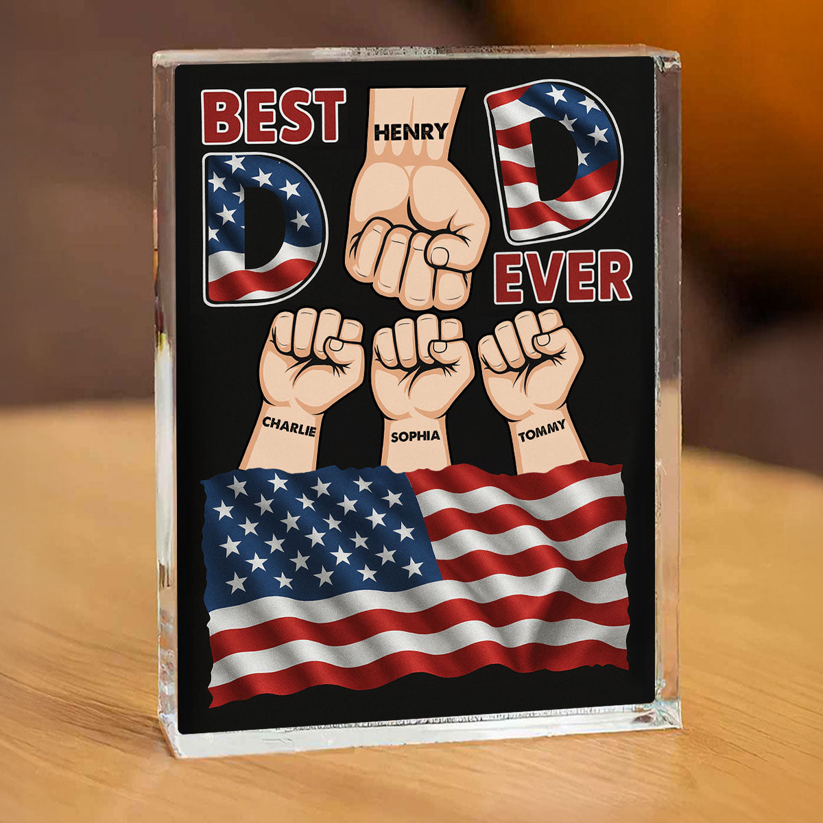 Best Dad Ever Nation Flag Personalized Acrylic Block Plaque, Father's Day Gift for Dad