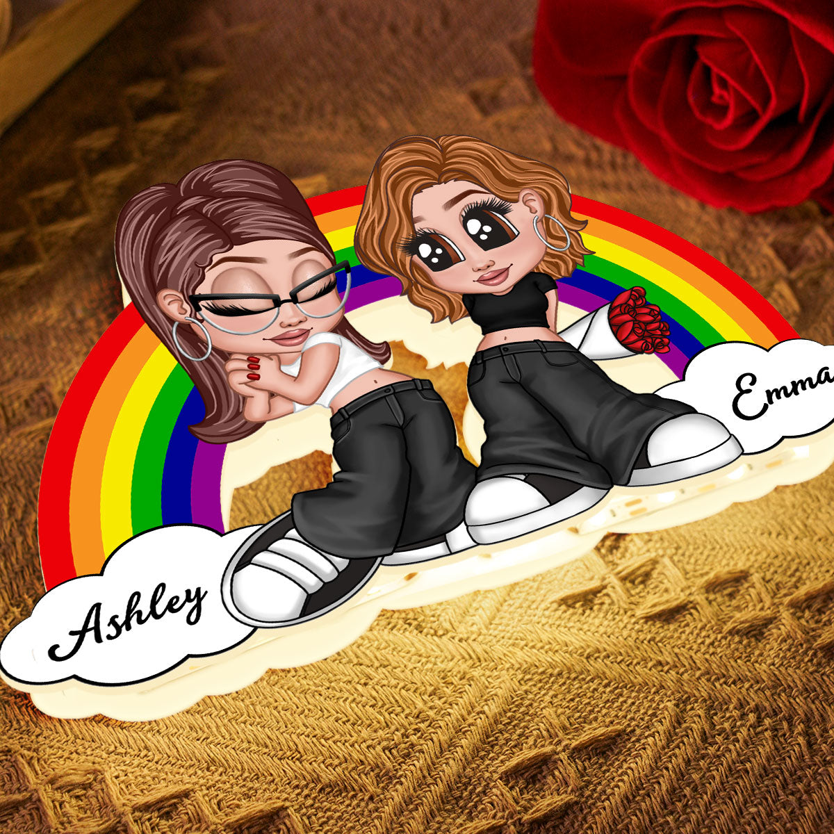 Y2K Couple LGBT Rainbow Personalized Light Box, Gift for Him for Her, Pride Month