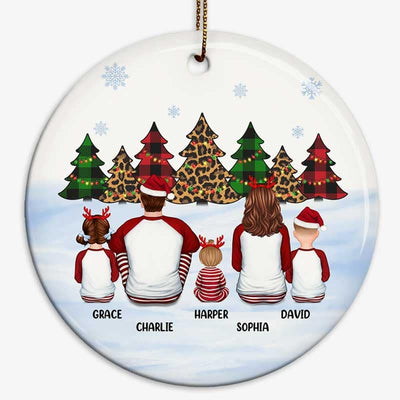 Family Sitting Patterned Christmas Tree Personalized Circle Ornament
