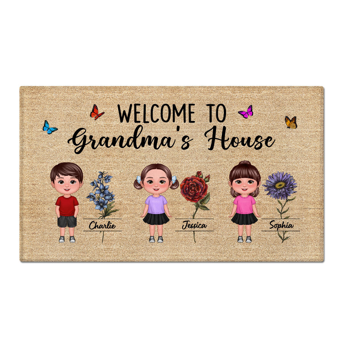 Welcome To Grandma House Beautiful Vintage Birth Month Flower Personalized Doormat
