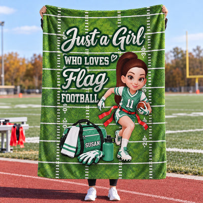 Just a Girl Who Loves Flag Football - Personalized Fleece Blanket - Christmas Gift for Daughter, Granddaughter, Niece