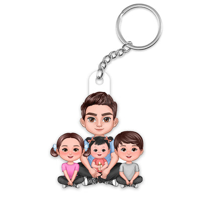 Dad And Kids Crossed Legs Personalized Acrylic Keychain