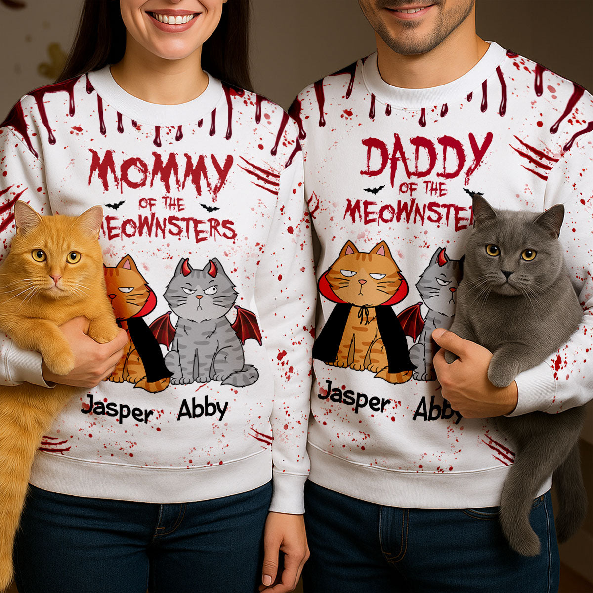 Halloween Mommy Daddy Of The Monsters Cats Personalized 3D Sweatshirt