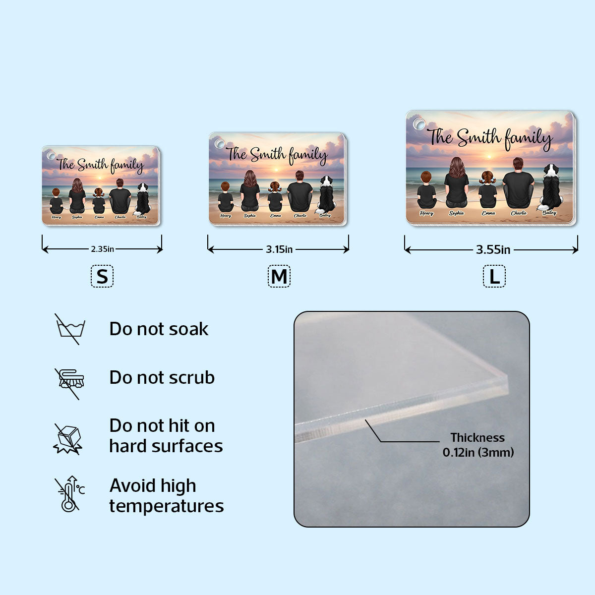 Family Sitting Realistic Beach Landscape Personalized Acrylic Keychain, Gift For Family