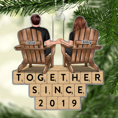 Couple Sitting Back View Words Puzzle Personalized Acrylic Ornament, Christmas Gift for Him for Her