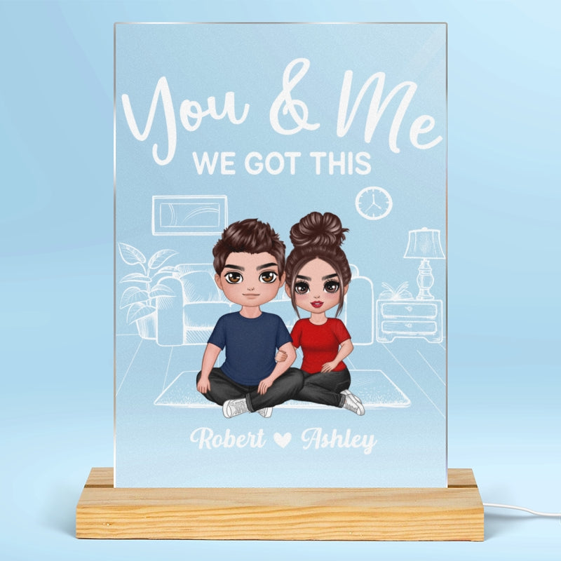 Doll Couple Sitting In House Outline Sketch Personalized Plaque LED Night Light