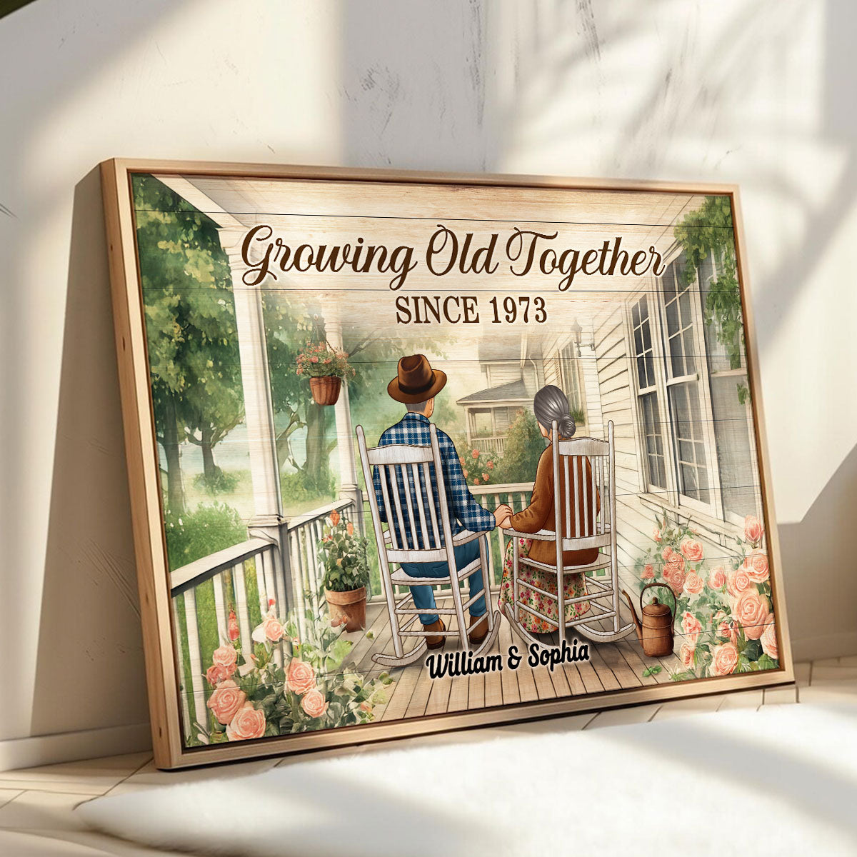 Couple Sitting On The Porch, Growing Old Together Personalized Poster, Heartfelt  Gift For Couple, For Him, For Her, Husband, Wife