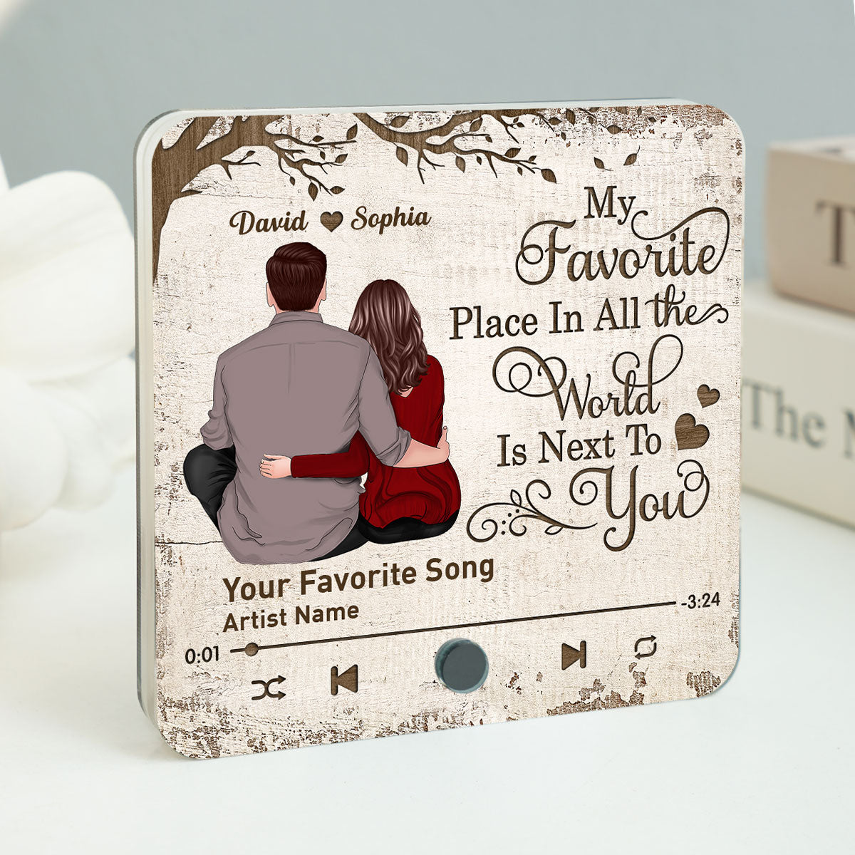 Favorite Place In The World Couple Sitting Back View - Personalized Music Fridge Magnet - Gift for Him, Gift for Her