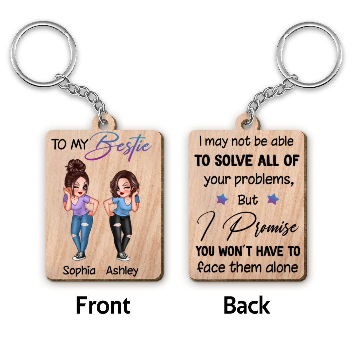 Sassy Besties To My Bestie Personalized Wooden Keychain