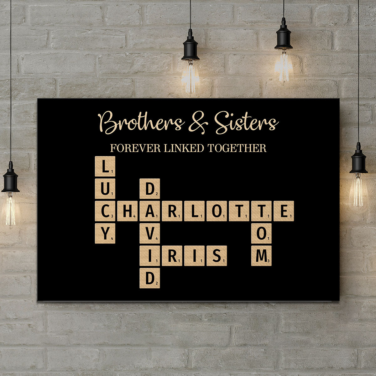Brothers & Sisters Forever Linked Together Crossword Puzzle Art Personalized Wrapped Canvas