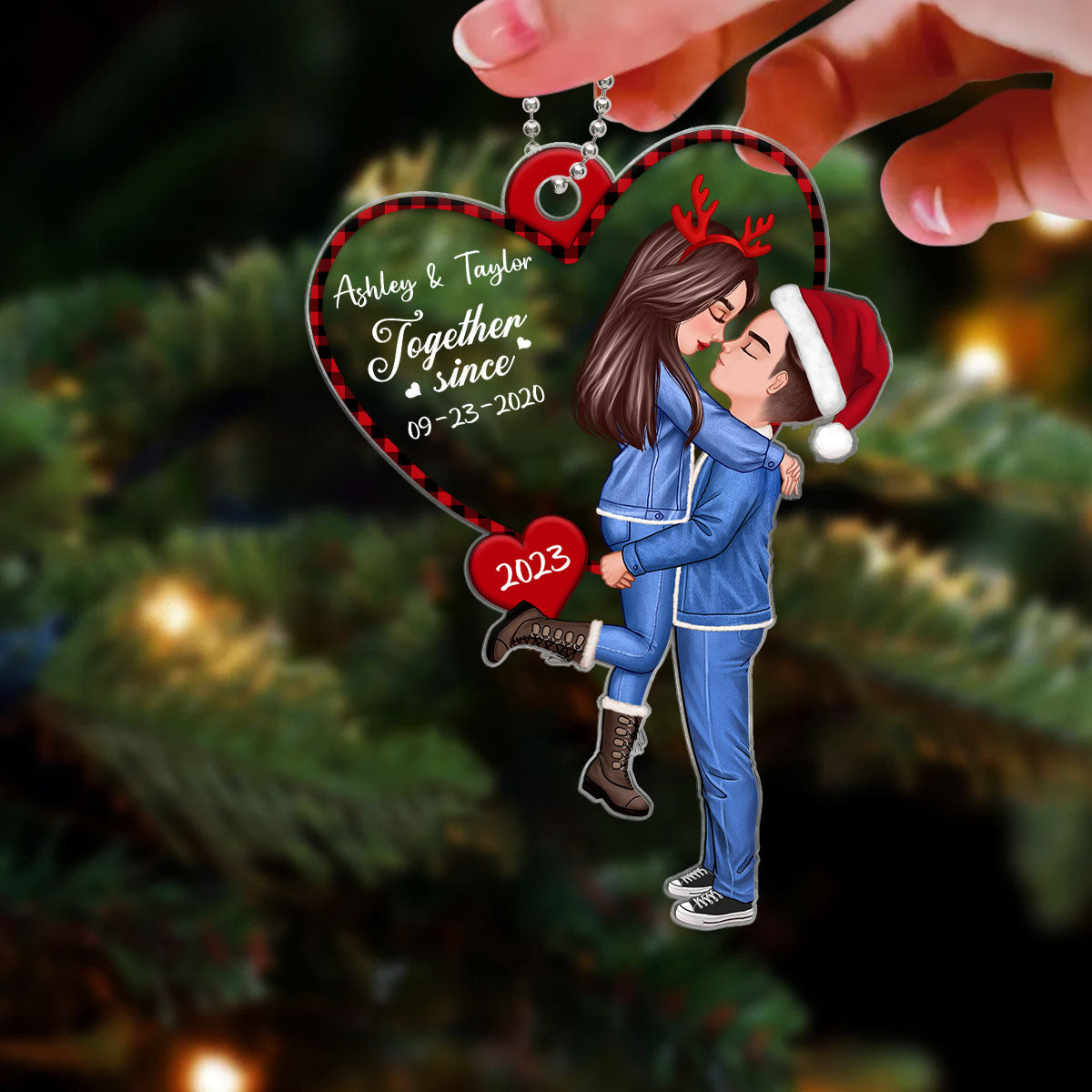 Hugging Couple Together Since Heart Personalized Acrylic Ornament