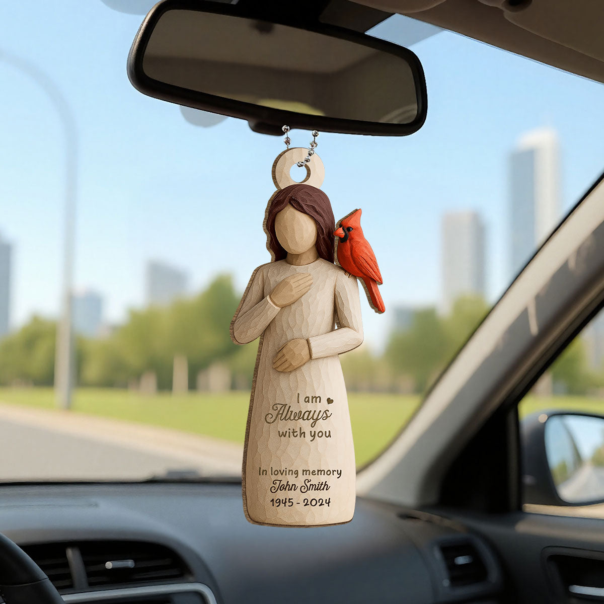 Always With You Cardinal & Woman 3D Effect Personalized Wooden Ornament, Memorial Sympathy Gift