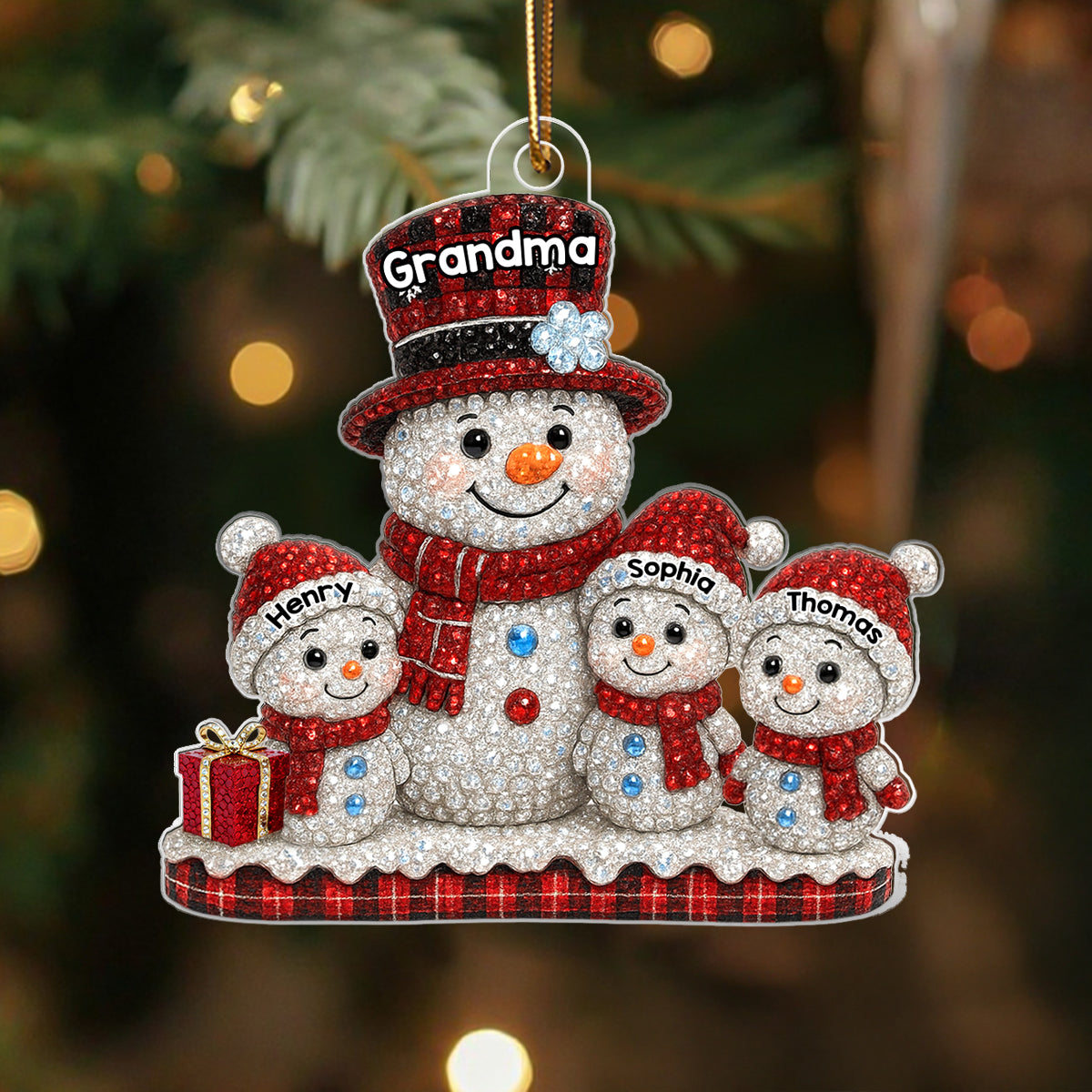 Snowman Grandma Grandkids 3D Crystal Effect - Personalized Acrylic Ornament - Christmas Gift for Grandma