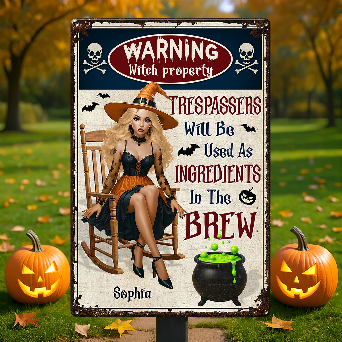 Warning Witch Property Personalized Metal Sign, Backyard Sign, Home Decor Gift For Yourself