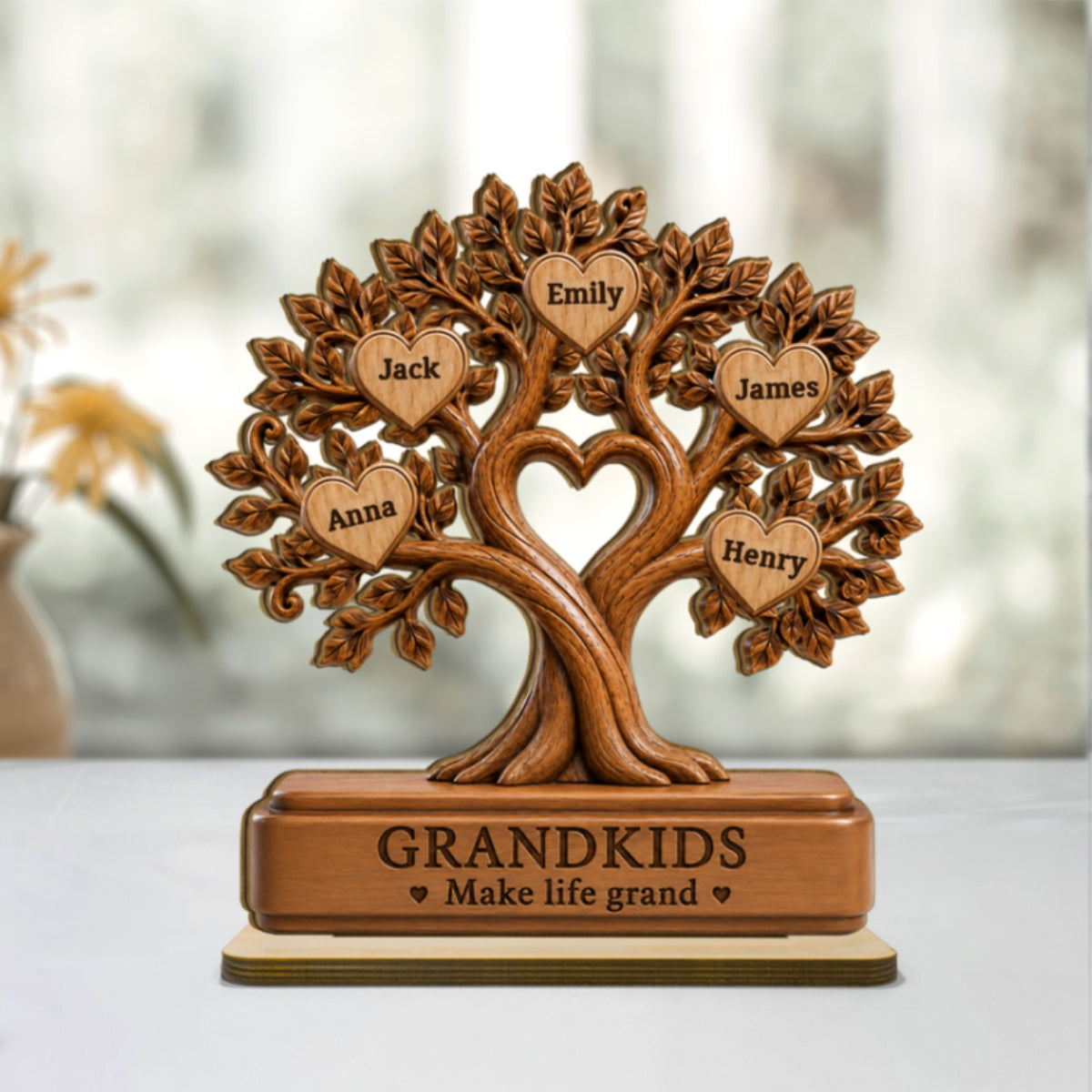 Grandkids Make Life Grand - Personalized 2-Layered Wooden Plaque - Gift for Grandma, Grandpa, Grandparents, Family Keepsake
