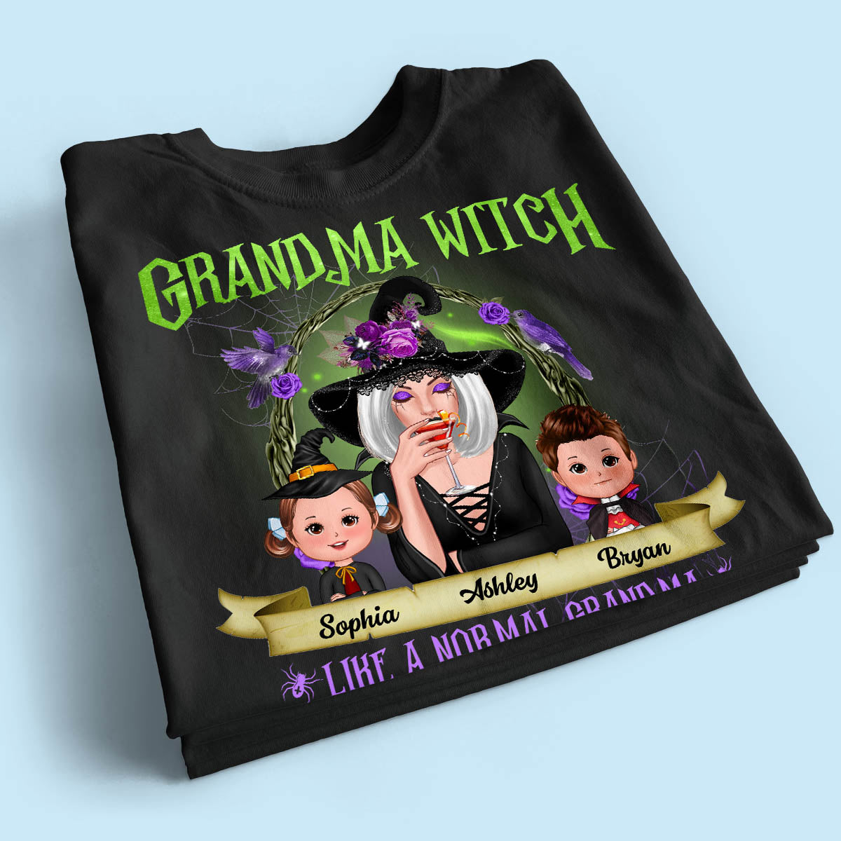 Green And Purple Halloween Grandma And Kids Personalized Shirt