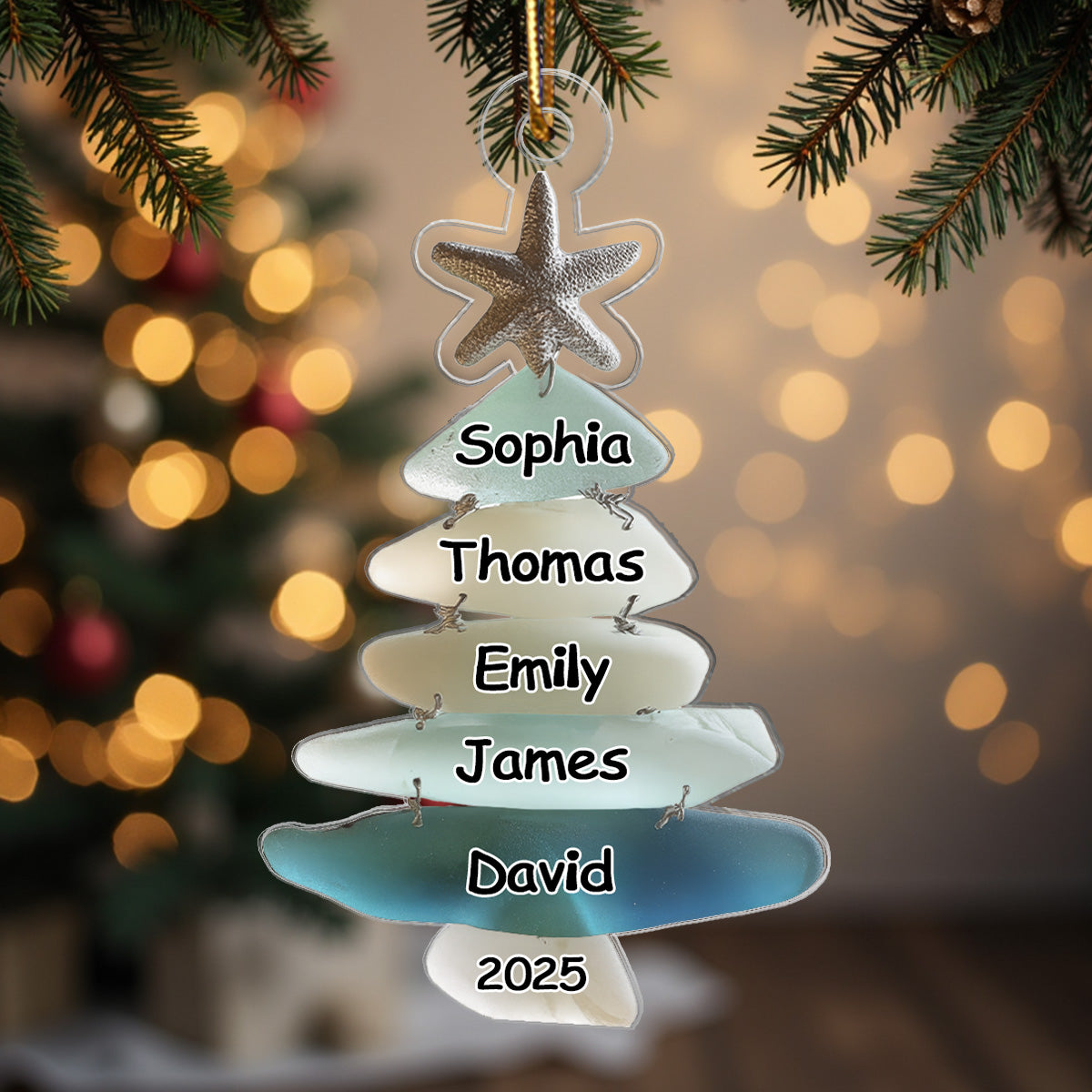 3D Sea Glass Effect Christmas Tree Family Names - Personalized Acrylic Ornament