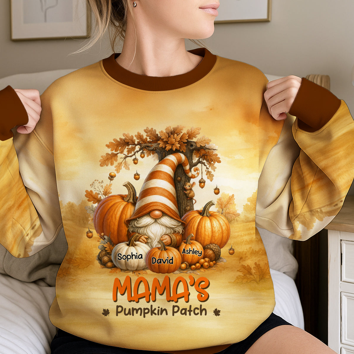 Gnome Grandma's Pumpkin 3D Personalized Fall Sweatshirt, Cozy Fall Sweatshirt for Grandma