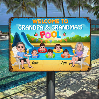 Summer Vibe Welcome To Grandpa Grandma Grandparents Pool Personalized Metal Sign