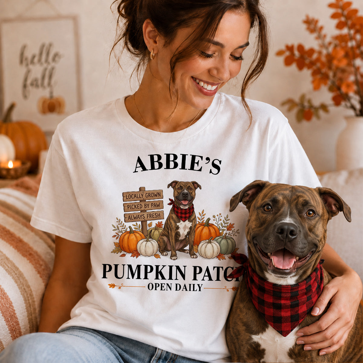 Custom Pet Photo Pumpkin Patch - Personalized Shirt - Trendy Fall Tee for Dog Mom, Cat Mom