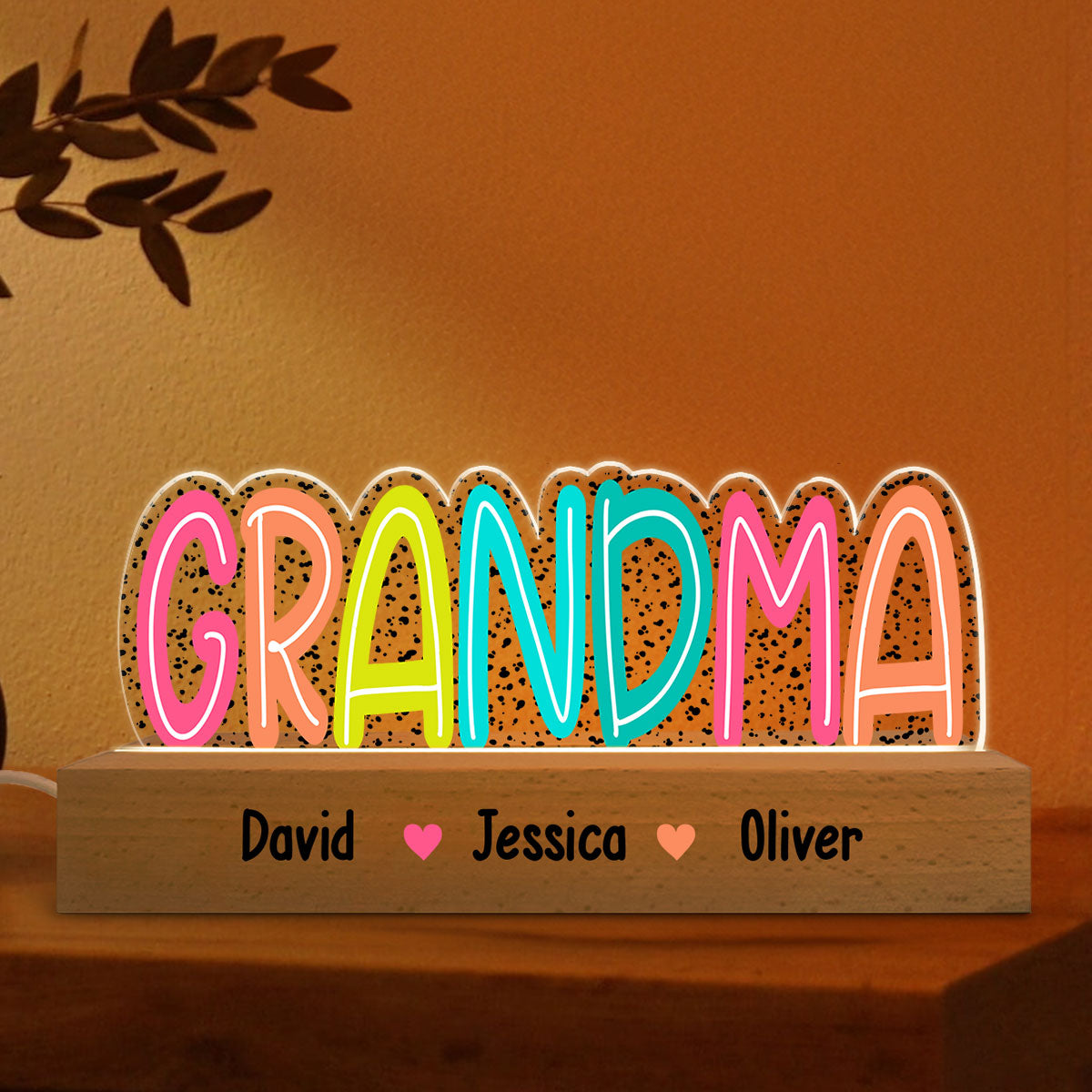 Grandma Mom Dalmation Dot Colorful Pattern Personalized Acrylic LED Night Light